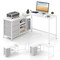 Modern White Wooden L Shaped Desk with Power Strip and Adjustable Foot Pads for Work